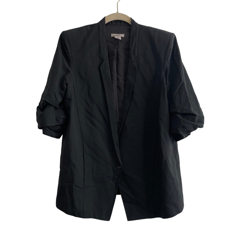 Helmut Lang Black Ruched Sleeve Virgin Wool Blend Blazer Size 8 Made in USA